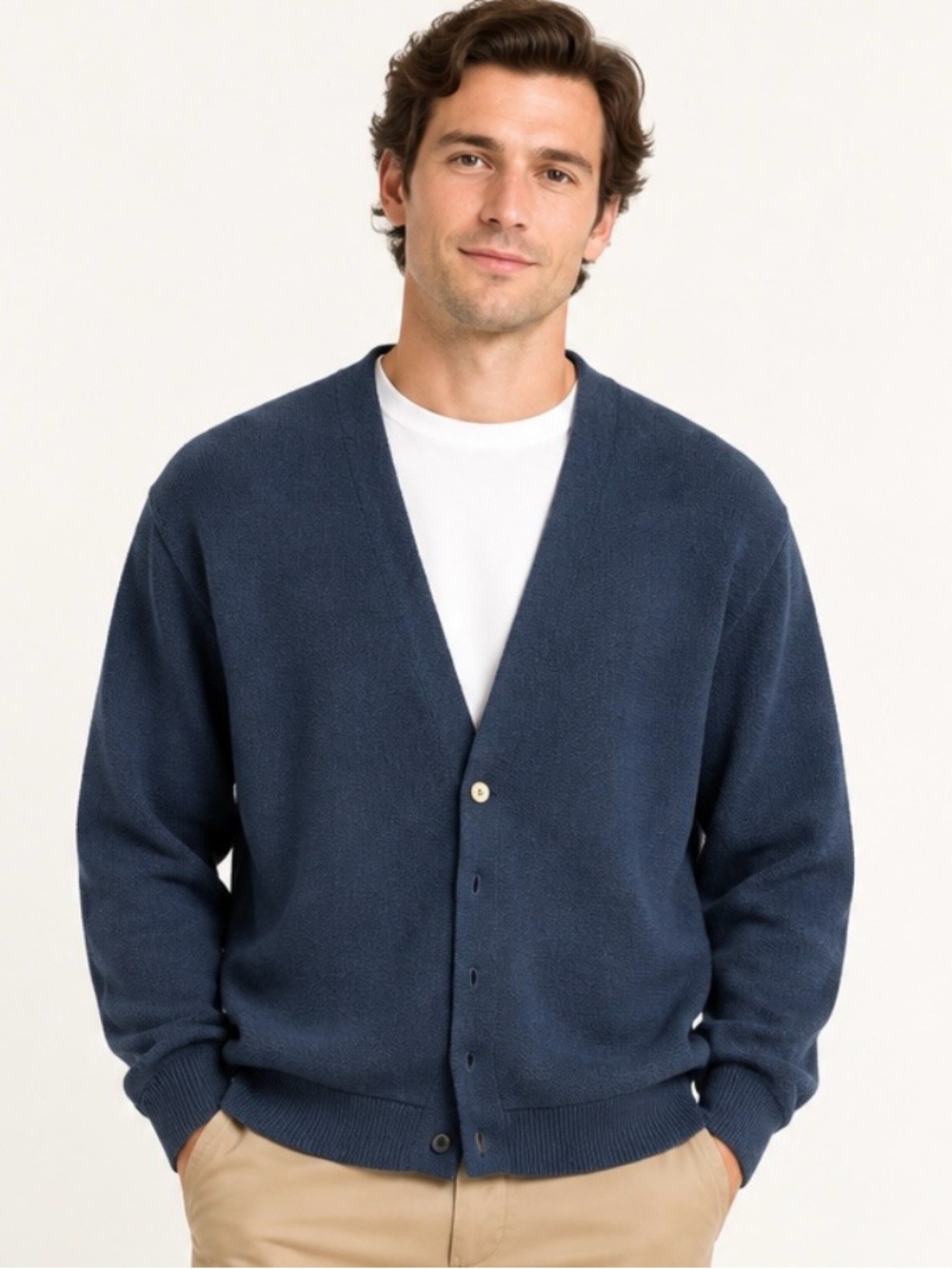 Vtg Christian Dior Mens Cardigan Sweater Navy XL Designer Classic 80’s Made USA